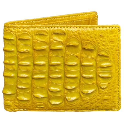 Image of Yellow Luxury Exotic Bifold Leather Wallet Men with Flip Out ID Window, Holder Credit Card, RFID Blocking, Leather Double Side Textured Gift Birthday, Wedding, Anniversary, Father's Day VINAM-108