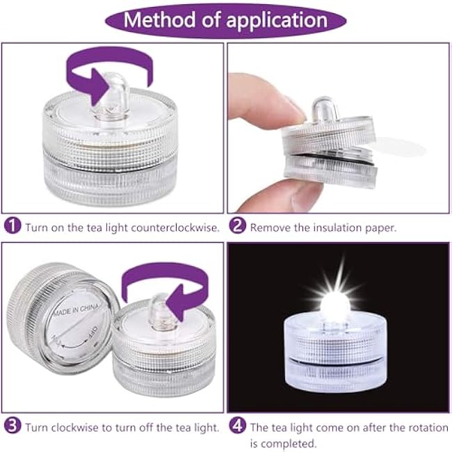 Submersible LED Light, Tea Lights, Pond Underwater Small LED Lights, Battery Operated 125 Hours, for Wedding Home Vase Festival Party Decoration White 24Pcs (Built-in 48 Batteries)