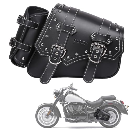 Borse laterali per moto - Borse laterali Softail in PVC e pelle per Harley Sportster, impermeabili, borsa basculante, borsa porta attrezzi laterale universale per moto, con portabicchieri (Destra)