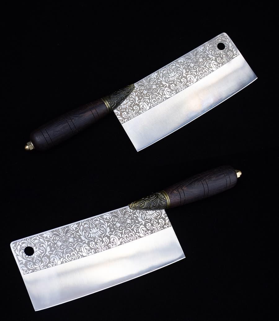 LOONGSWORD Handmade Chinese Cleaver Knife, Engraved 7Cr17Mov Stainless Steel Blade, Rosewood Handle & Alloy Fittings, Premium Kitchen Knife for Chopping & Slicing, 12-In