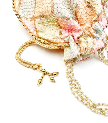 Image of BYRA Women Multi Color Thread Silk Potli Bag for Gift Purpose