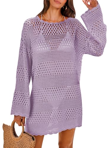 Image of ANRABESS Women Swimsuit Crochet Swim Cover Up 2026 Summer Bathing Suit Swimwear Mesh Knit Beach Dress Vacation Outfits