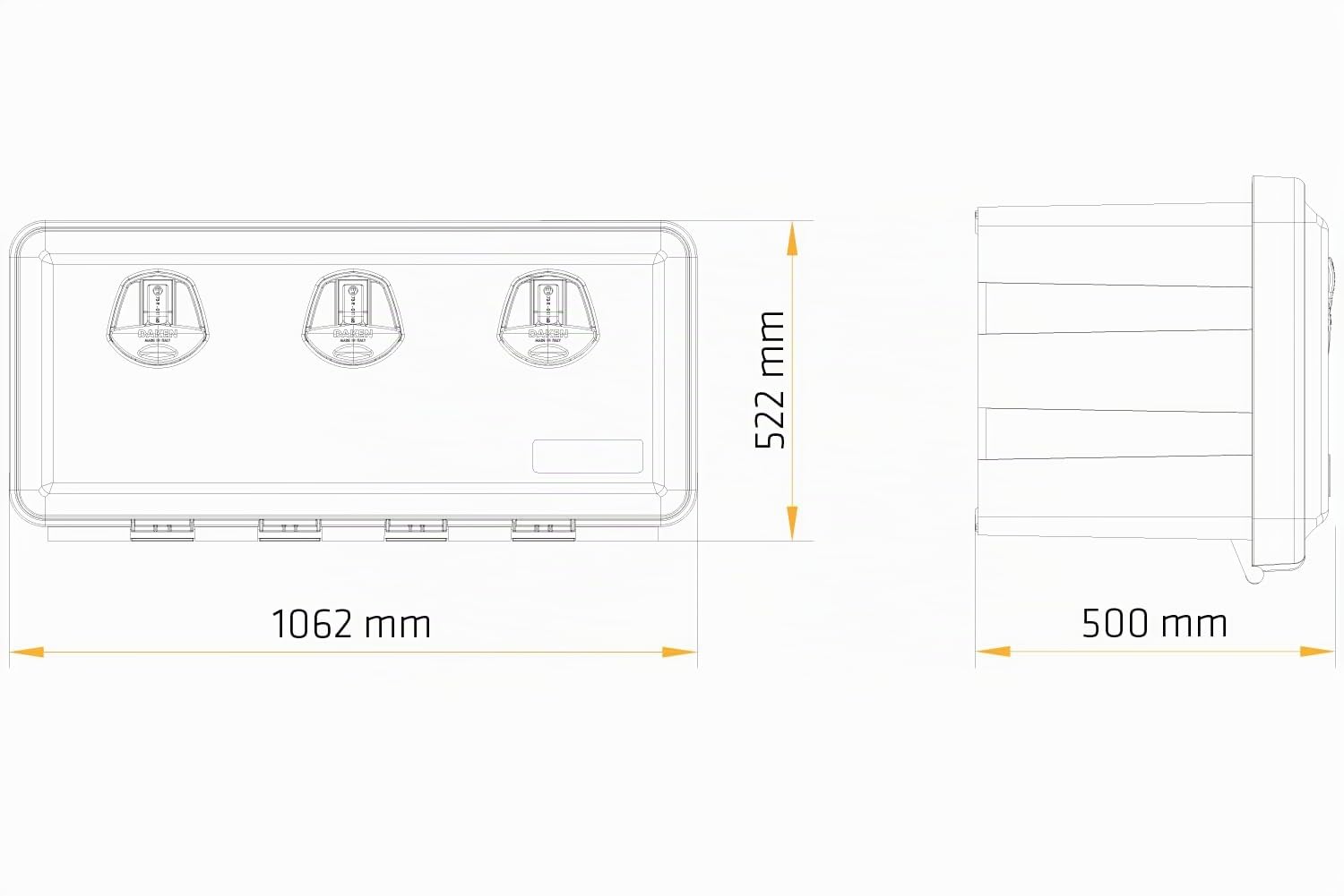 DAKEN Caja de Herramientas ARKA 1062 | Plástico reforzado con tres cerraduras. Perfecto para herramientas pesadas, cables de remolque y equipos en camiones.