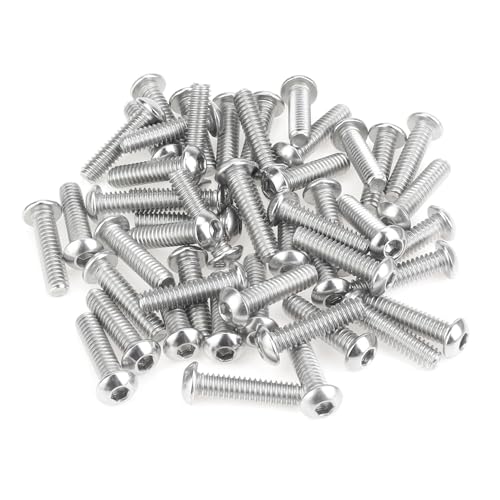 Image of 50 Pieces 1 /4-20 x 1 Button Head Socket Cap Screws Bolts, HELIFOUNER 304 Stainless Steel (18-8) Screws, Bright Finish, Fully Threaded