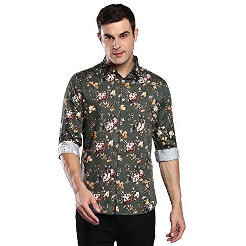 Image of Dennis Lingo Men's Printed Slim Fit Satin Casual Shirt with Spread Collar & Full Sleeves
