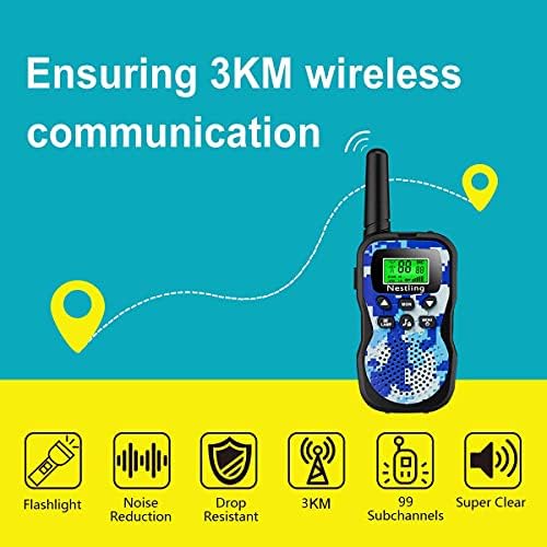Nestling Walkie Talkies 3 Pack, Upgraded Version Camouflage Exterior 8 Channels 2 Way Radio Toys with Backlit LCD Flashlight, 3KM Range for Kids Indoor Outdoor Activity