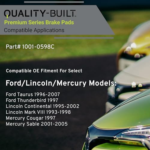 Image of QUALITY-BUILT Front Ceramic Brake Pads, Premium 1001-0598C, Compatible with 1993-2007 Ford /Lincoln /Mercury (Continental,Cougar,Mark VIII,Sable,Taurus,Thunderbird)