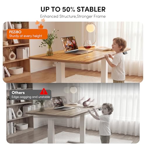 Image of FEZIBO One-Piece Standing Desk, 32 inchx20 inch Seamless Tabletop Electric Height Adjustable for Home Office, Study Rooms & Multi-Device Workstations, Light Rustic