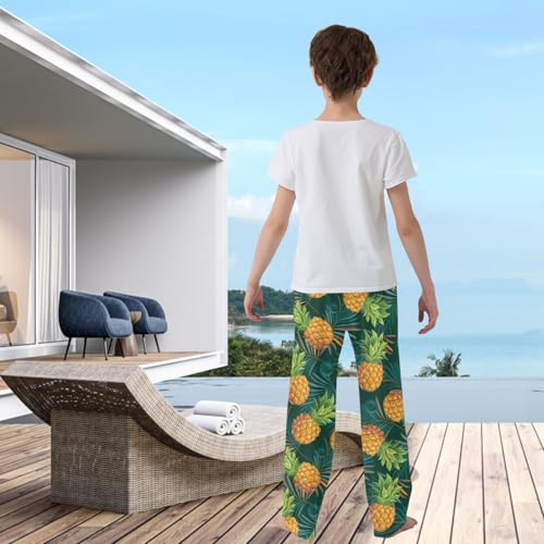 visesunny Boys Pants Tropical Green Pineapple Loose Jogger Pants Soft Elastic Trousers Long Bottoms with Pockets M3