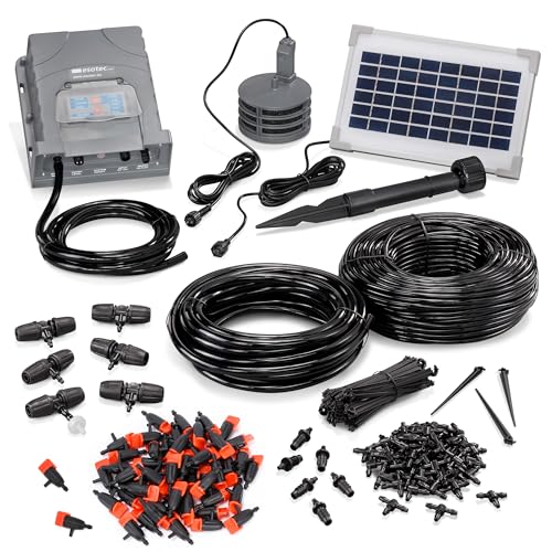 Esotec Solar Bewässerungssystem Waterdrops Pro 50 regulierbare Tropfer Automatische Tropfbewässerung für Garten & Balkon 101124