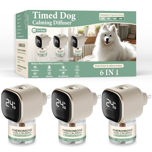 Dog Calming Pheromones Diffuser 6 in 1 Appeasing Relaxing Diffuser with Timing Function Pet Kit (3...