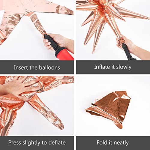 Image of PartyWoo Rose Gold Star Foil Balloons 6pcs Different Sizes Pack of 27 22 Inch Explosion Spike Mylar Balloons for Graduation Wedding Anniversary Bachelorette Engagement Birthday Party Decorations