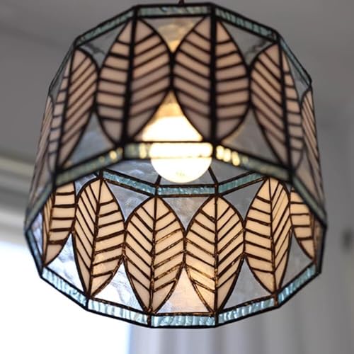 Pendant Light,Stained Glass Retro Hanging Ceiling Lamp Small Chandelier, Leaf Pattern Suspended Lights For Bedroom Restaurant Kitchen Island Lighting Fixture(Blue) [4]
