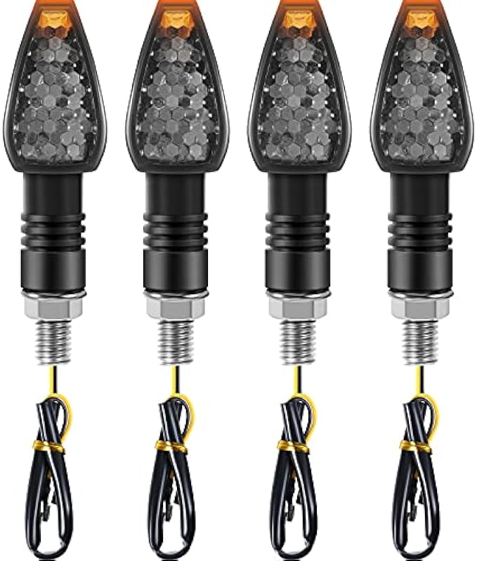 4 Pieces Motorcycle Turn Signal Lights Indicators Flowing 14 LED 12V Motorbike LED Indicator Blinker Amber Lamp Mini Stalk Arrow Light Motorcycle Front Rear Lights for Motorcycles