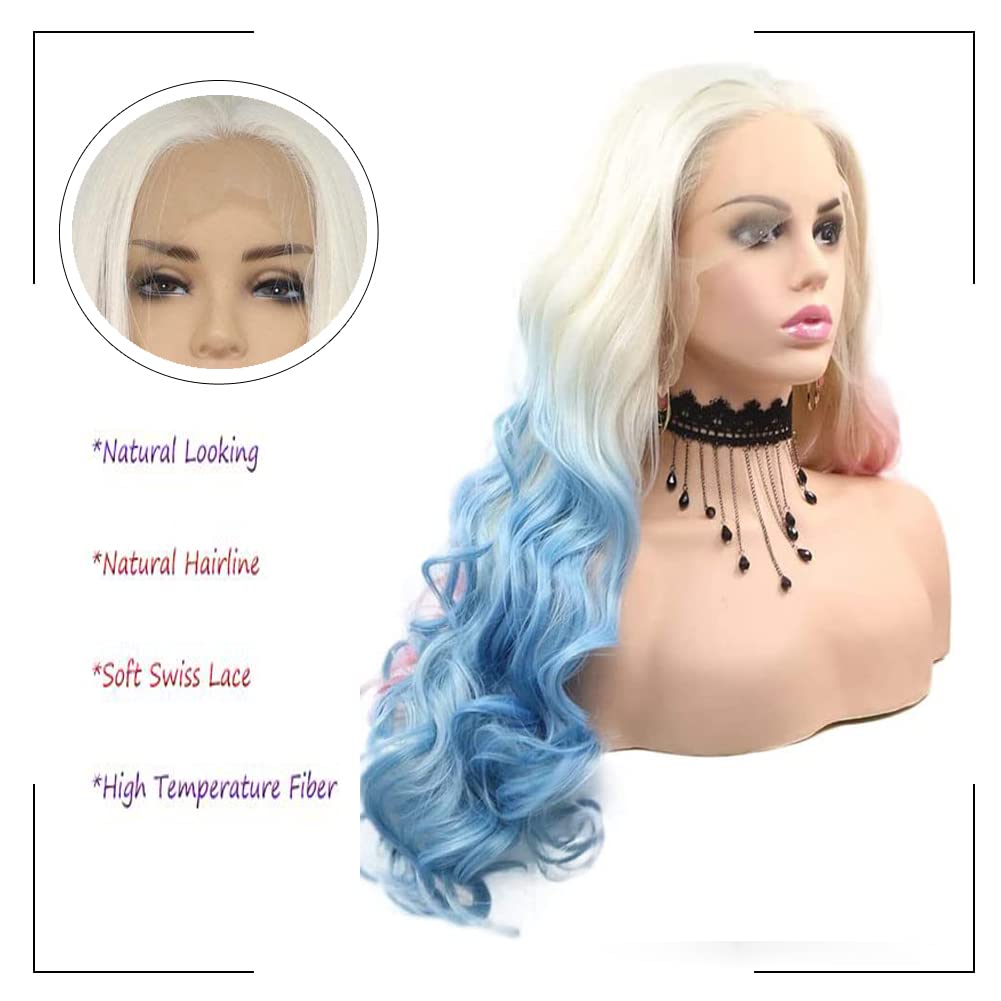 AFBeauty Pink Blue Wigs for Women ynthetic Lace Front Wig Long Wavy BlondeOmber Pink Blue Cosplay Wig Heat Resistant Fiber Glueless Wigs for Drag Queen Party - Image 4
