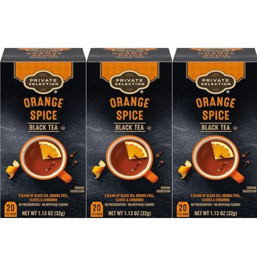Orange Spice Black Tea Bags with Orange Peel, Cinnamon and Clove, Hot or Iced, Caffeinated, 20 Count, Pack of 3