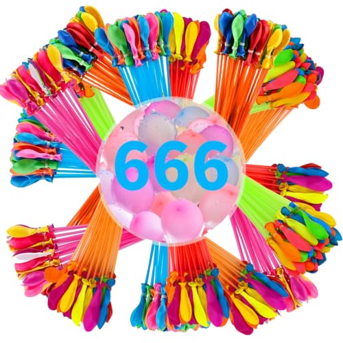 666pcs+ Water Balloons 10 Second Rapid-Filling Self-Sealing Water Bombs Water Balloons for Kids Easy Fill Eco-Friendly Outdoor Garden Beach Pool Party Fight Water Toy(18 Bunches)
