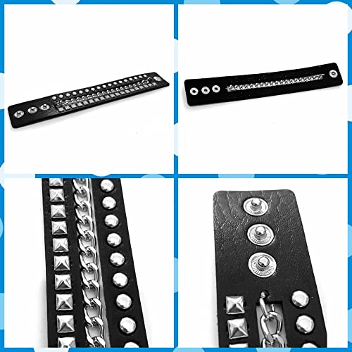 3 Pieces Punk Rock Leather Bracelets for Women Pop 80s 90s Emo Jewelry Accessories Retro Spiked Adjustable Wrap Wrist Cuffs3