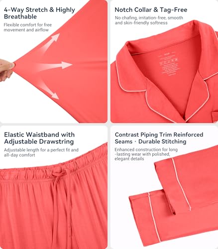 Image of WiWi Viscose from Bamboo Women's Pajamas Set Super Soft Button Down Top and Pants Sleepwear Cooling Pjs S-3X