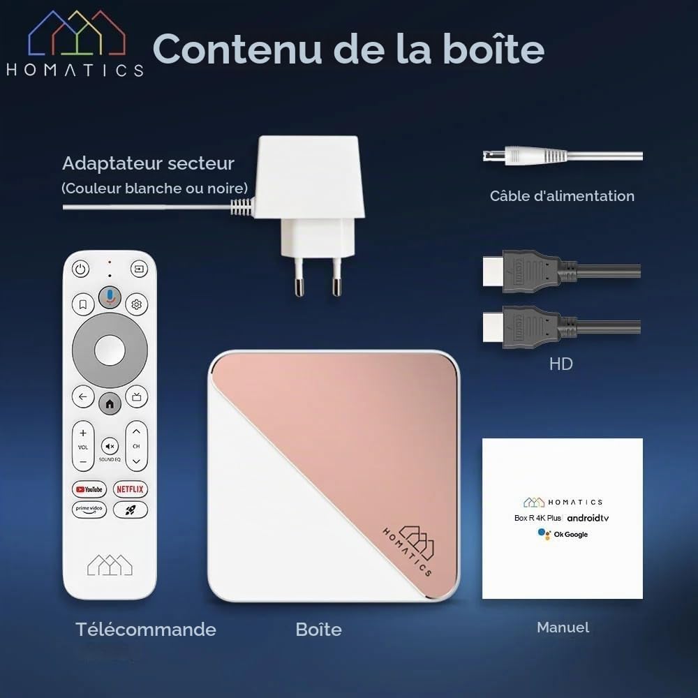Homatics R Box R 4K Plus – Boîtier Android TV Certifié G00gle TV – 4 Go RAM / 32 Go ROM – Amlogic S905X4 – 4K HDR – Wi-FI 6 – Ethernet Gigabit – Dolby Atmos – Commande Vocale