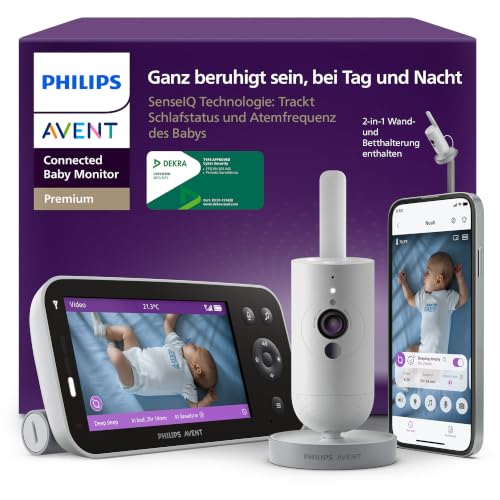 Philips AVENT Premium Connected Babyphone mit Kamera das bisher Beste Babyphone Schlaf- und Atmungs-Tracking mit KI Schrei-Interpretation DEKRA Zertifiziert privat und sicher SCD973/26