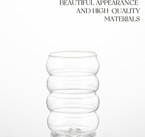 Miniatura 4 de KEMORELA 2 vasos de bebida de burbujas onduladas con pajitas, vasos de vidrio vintage de 16 onzas, vasos de café helado estéticos, cristalería