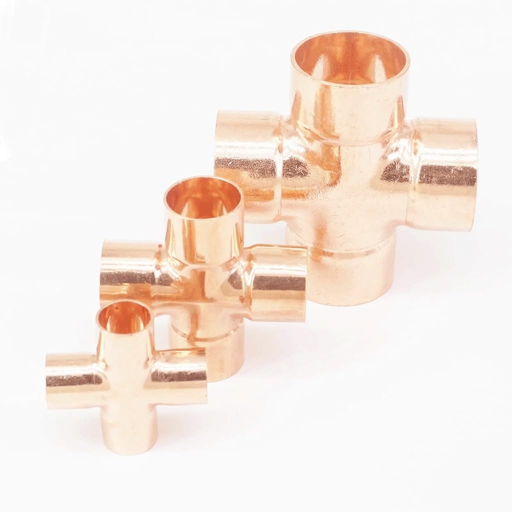 Accesorio de tubería, Adaptador de tubería de 4 vías con Extremo de Cobre en Cruz, for Accesorios de plomería, Conector Adaptador de tubería de latón de 4 vías.(16x1 mm)