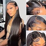 Iris Queen 12A 13x4 Straight HD Lace Front Human Hair Wigs Pre Plucked 180 Density Brazilian Virgin Human Hair Transparent Lace Frontal Wigs for Black Women Natural Black Color(22 inch)