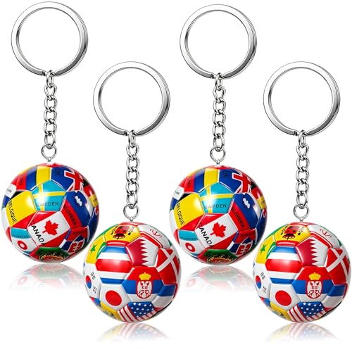 AsmaArt 4pcs 2026 Soccer World Keychain National Flag Football Game Key Chain Champion Cup Sports Accessories Merchandise Ball Souvenir Gifts Charm Reward for Backpack Men Women Party Decorations