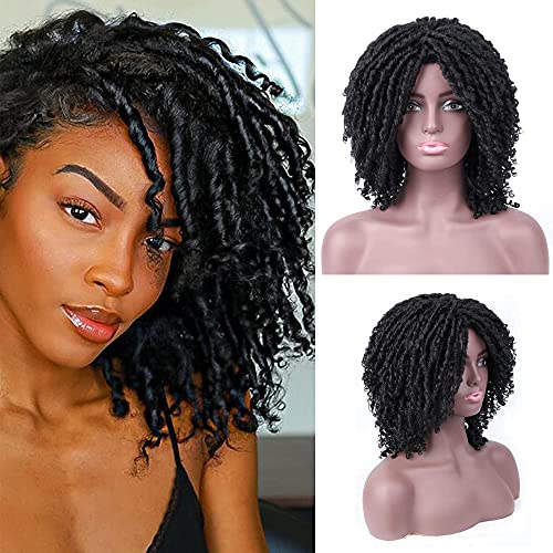 Short Dreadlock Wig for Black Women Afro Twist Synthetic Wigs Curly Goddess Locs Crochet Braids Wig with Curly Ends (8Inch, Natural Black)