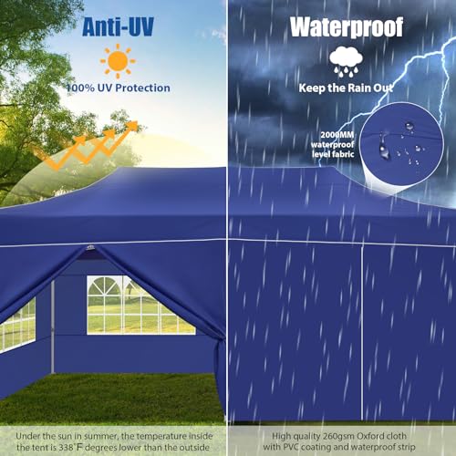 Image of Hoteel 10x20 Heavy Duty Pop Up Canopy Tent with 6 Sidewalls, Dark Blue