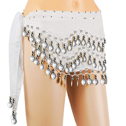 Jingle Skirts Zumba, 10PCS Hip Scarfs for Belly Dancing with 128Silver Coins Belly Dance Waist
