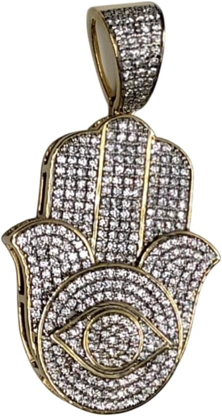 2.25 CT Round Lab Created D/VVS1 Diamond Unisex Hamsa Hand Pendant Charm 14K Yellow Gold Plated Sterling Silver Jewelry