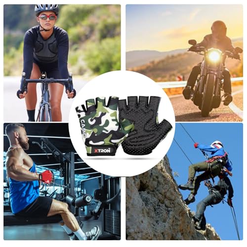 Image of XTRON Gym Gloves Weight Lifting Fitness Gloves Men & Women for Workout, Training, Exercise, Cycling Gloves, Bike Sports Gloves (Fighter DX 021) (Camo Black)