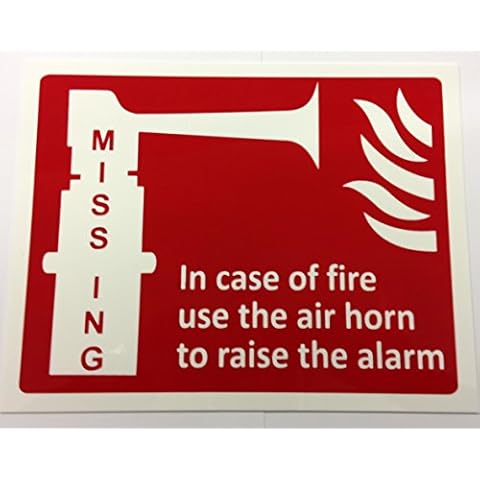 FSSS Ltd IN CASE OF FIRE USE THE AIR HORN TO RAISE THE ALARM RIGID PLASTIC SIGN FIRE SAFETY DIY Cover