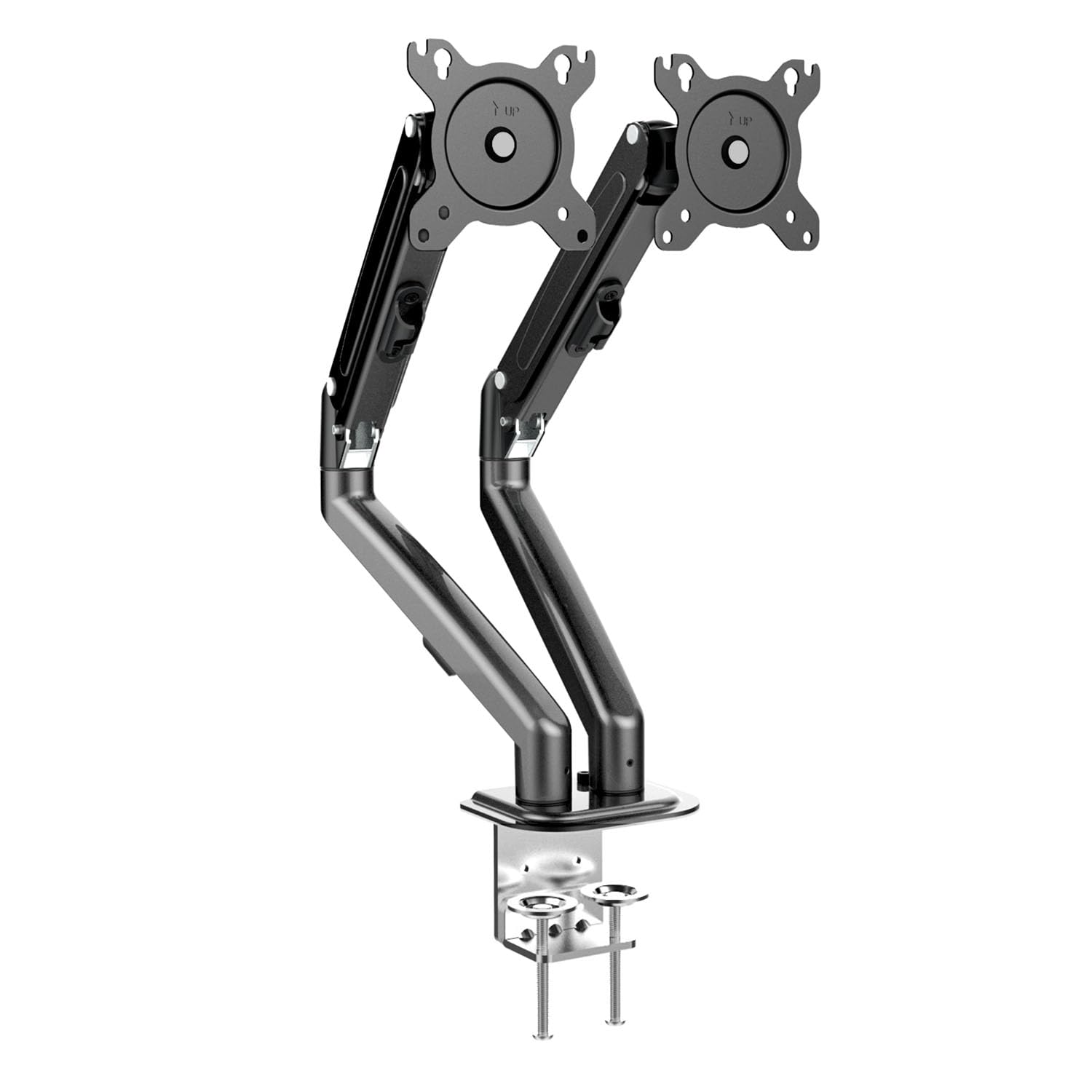 Maclean MC-861N 2-krotny uchwyt do monitora, uchwyt stołowy na 2 monitory ze sprężyną gazową, ramię monitora, uchwyt monitora od 13"-27" do 14 kg (2 x 7 kg) VESA 75 x 75 100 x 100 cm, czarny