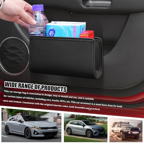 Image of Car Trash Can, Car Garbage Can, Waterproof Litter Auto Trash Can for Travelling, Auto Interior Accessories Foldable Hanging Mini Cars Storage Bag Container Universal Fit Most Cars (Black)
