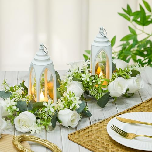 Wedding Decorative Candle Lanterns - 12 Pack with LED Candles and Rings for Centerpiece Table Party - Farmhouse Decor for Weddings