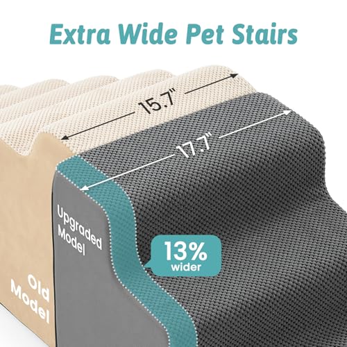 Image of COZY KISS Dog Stairs for Small Dogs, 4-Step 2-in-1 Dog Steps,19.7 inch H | 4-step dog stairs and ramps for Old Cats, Puppy, Small Dogs,Non-Slip Base,for Couch & Bed, Grey