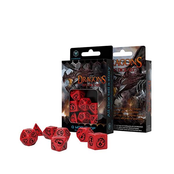 Q WORKSHOP Dragon red & black RPG Ornamented Dice Set 7 Polyhedral Pieces - Image 3