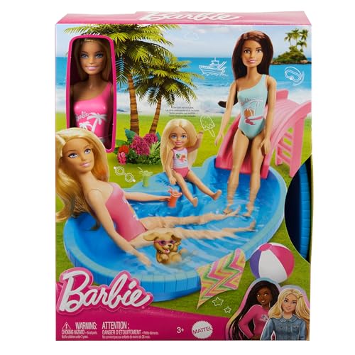 Barbie, Conjunto de Brinquedo com 1 Boneca com Maiô Rosa, 1 Piscina Glam e Acessórios, Para Crianças