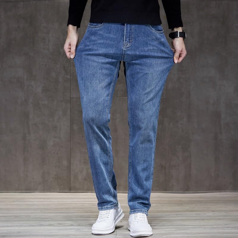 Casual Slim Straight Leg High Stretch Foot Skinny Jeans Solid Color Denim Pants4