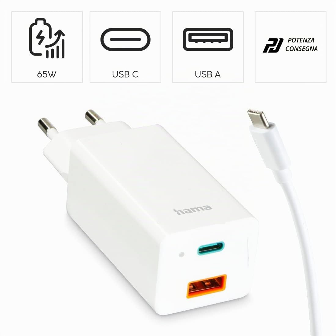 Hama Universal-USB-C-Notebook-Netzteil (00200016) GaN, Power Delivery (PD), 5-20V/65W