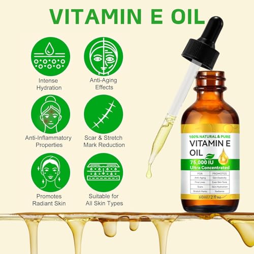 Ultra Pure Vitamin E Oil for Skin - Organic Vitamin E Oil for Face,Body,Hair - Natural Vi-tamin E Scar Oils - Non GMO, Cold Pressed - Deeply Moisturizing & Skin Repair Massage Oils - Easy to Absorbed - Image 3