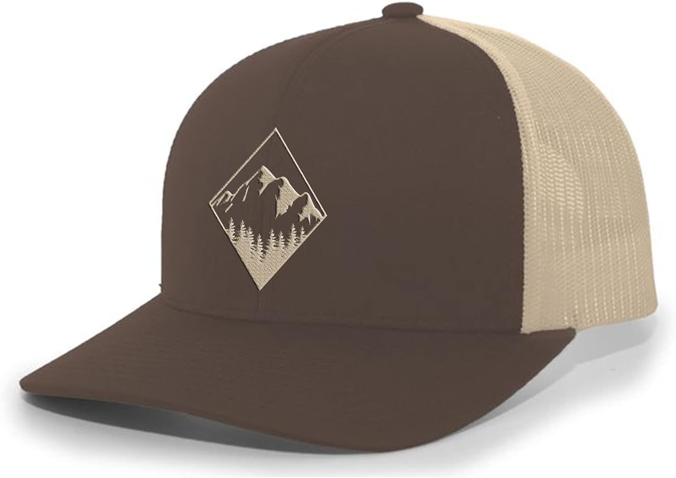 Trenz Shirt Company Men's Retro Geometric Diamond Mountain Outdoors Woodland Embroidered Mesh Back Trucker Hat