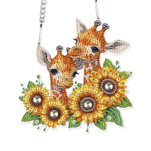 Image of AiYuanzsh Sunflower Giraffe 5D DIY Diamond Art Painting Hanging Kits Creative Design Special Shaped Crystal Pendant Kits Home Decoration Ornament