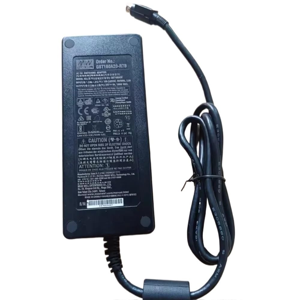 Tnnbnt No Ac Cable 20V 8A 160W Gst160a20-R7b Ac Dc Adapter 110V/220V Ac To 20V Dc 8A For Mean Well Adaptor Power Supply Plug Power Din 4Pin(No Ac Cable)