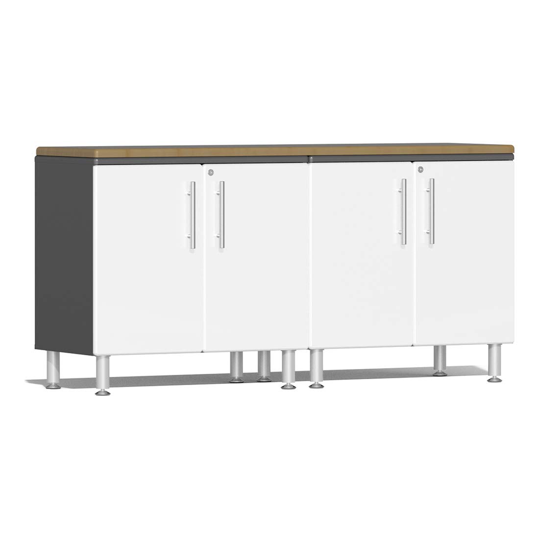 Ulti-Mate UG24032W 3-Piece Workstation Kit with Bamboo Worktop in Starfire White Metallic,grey