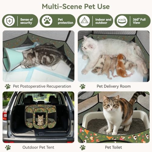 Image of Siedihit Dog Cat Playpen, Puppy Pet Playpen Indoor for Small Dog Crate Tent Cage Outdoor, Portable Pop Up Dogs Enclosure Kennel with Carrying Case for Dogs /Cats /Rabbits (Cottagecore, Small)