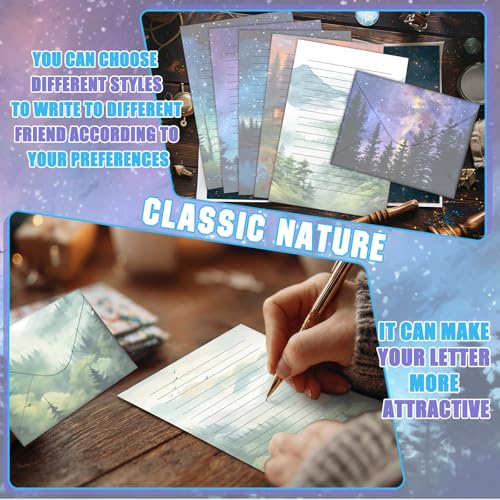 Image of TaoBary 160Pcs Whimsical Watercolor Illustration Stationery Paper and Envelopes Set 50 Double Sided Stationery Paper & 50 Matching Envelopes & 60 Round Dot Sticker 5.5 x 8.25''writing Papers, 10design